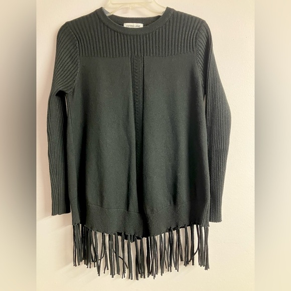 Estrna Jane Women’s Pullover/Crew/Fringed Sweater, Large*, Black, Tight Knit - Picture 3 of 6